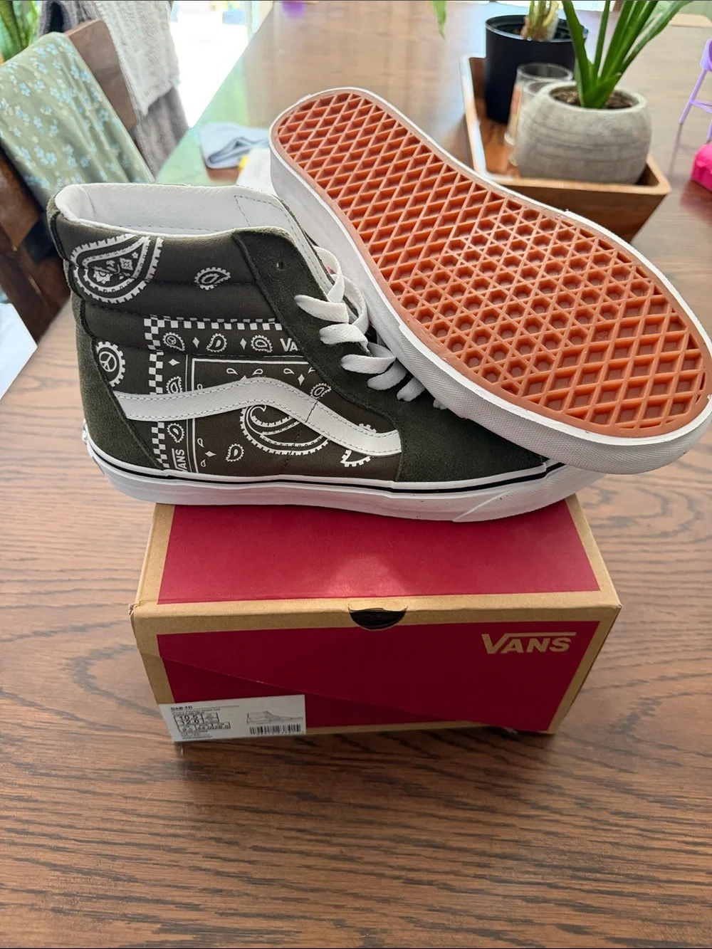 Vans Olive Green High-Top Suede Sneakers with White Stripe